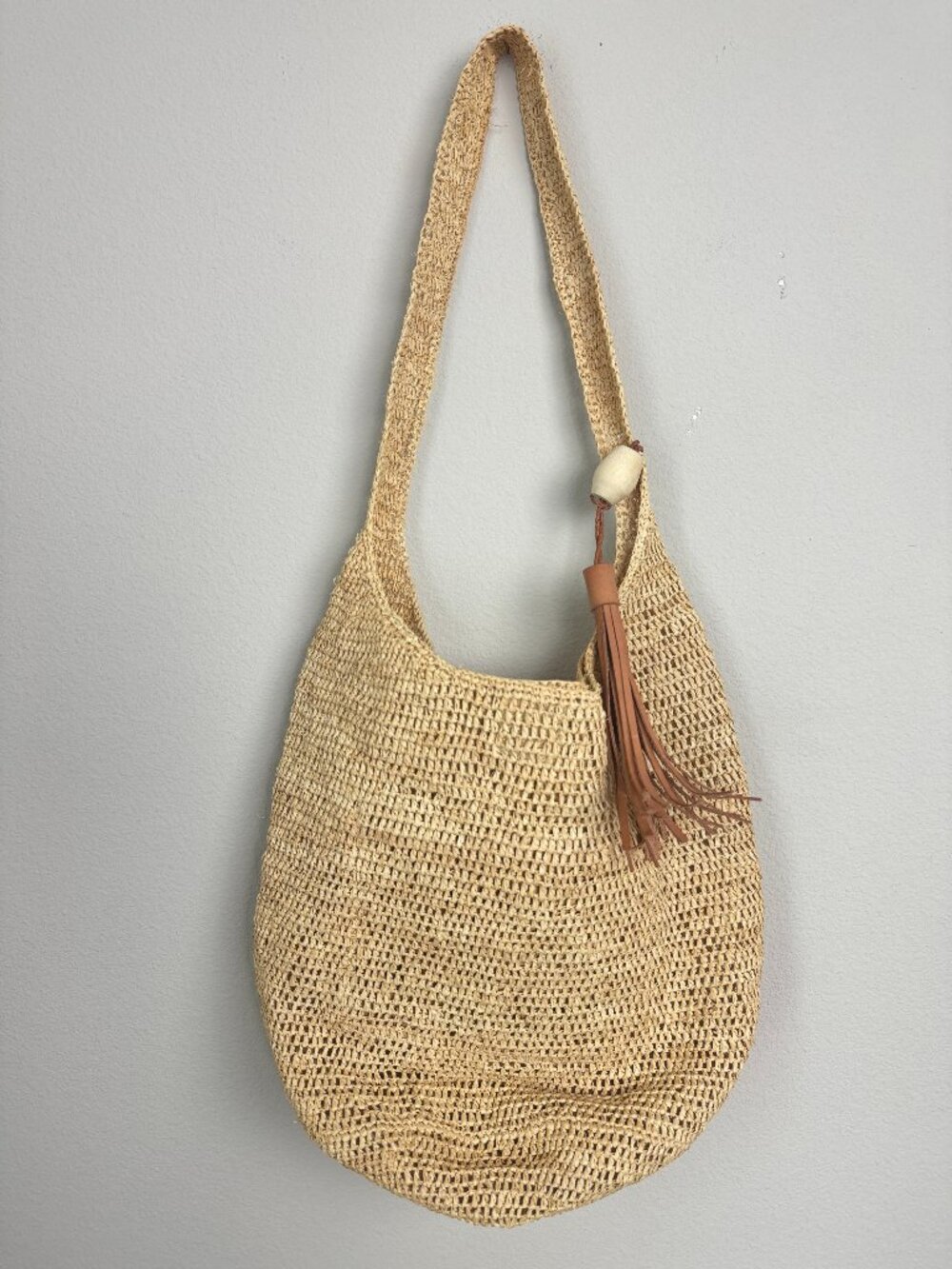 Mar y Sol Augusta Rafia Shoulder Hobo Bag Leather Tassel Beach Boho